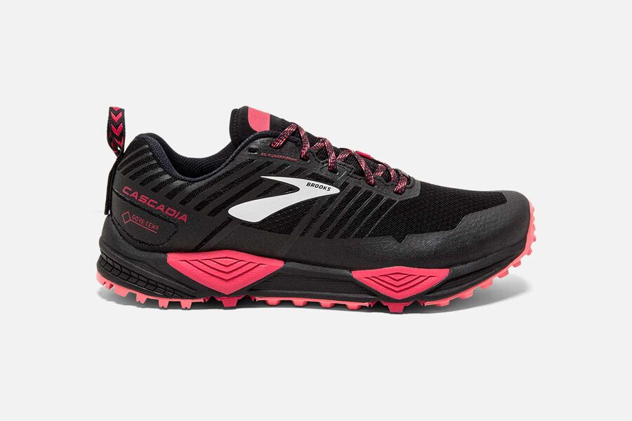 Brooks Cascadia 13 GTX Womens Australia - Trail Running Shoes - Black/Pink/Coral (048-IQFSA)